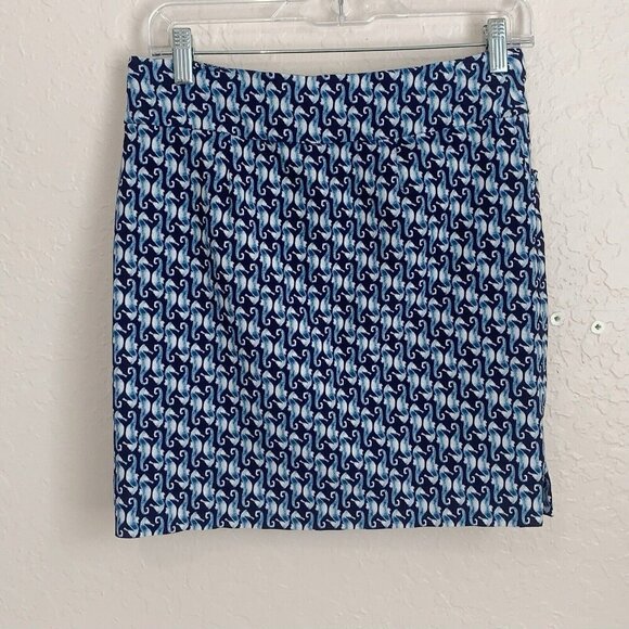 Chico’s Perfect Stretch Skort Womens Small Pull On Blue Seahorse Print Pockets - Picture 3 of 10